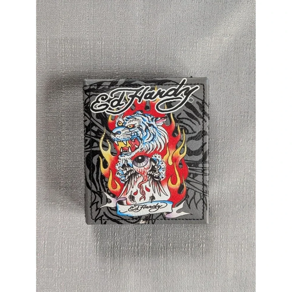 Ed Hardy Panther Tattoo Print Faux Leather Wallet with Bonus Valet Tray NEW!